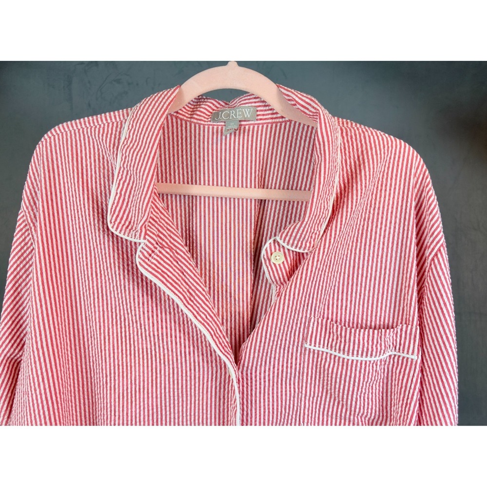 J Crew Seersucker Red White Pajama Lounge Set Long Sleeve Shorts Preppy   3X - Picture 4 of 16
